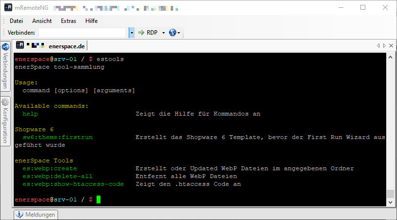 Linux Shell: WebP enerSpace tools ssh console