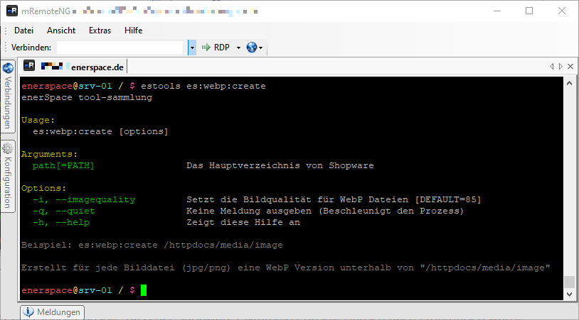 Linux Shell: WebP enerSpace tools ssh console